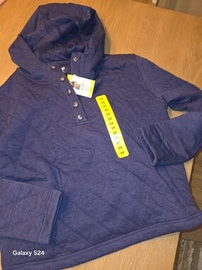 Womens Sz M Lands End Quilted Hooded Pullover Jacket Navy Blue New